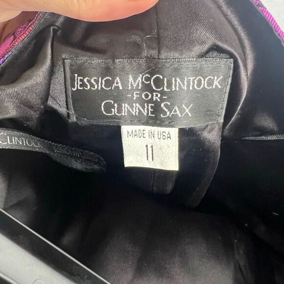 Jessica McClintock Gunne Sax Strapless Purple Mixed Print Cocktail Dress Sz 11‎ - Picture 8 of 11